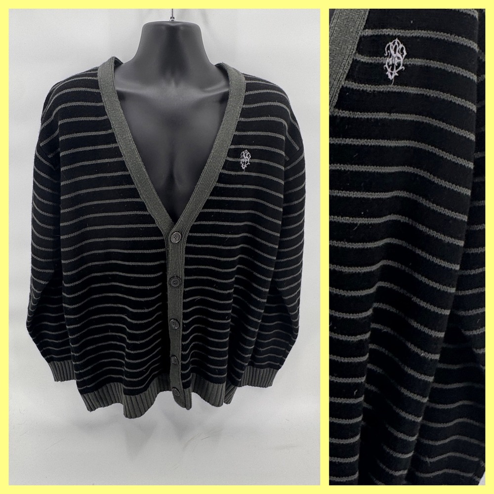 Vintage Southpole Striped Cardigan Sweater Mens XL‎ Black Gray Y2K Grunge Skater